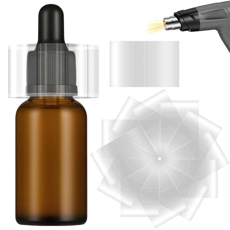FOJOO 600Pcs Shrink Wrap Bands for Bottles Jars – 45x30mm Clear Heat Shrink Seals, Easy to Use with Hair Dryer or Heat Gun, Tamper Evident Bottle Seals for Essential Oil, Dropper, Test Tube Caps - Image 1